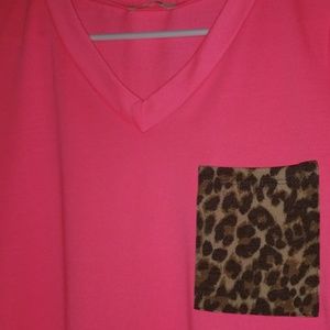 Neon Pink shirt with leopard pocket
